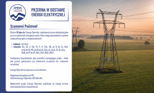 Zdjęcie do Zabłocie | Zaleskie - 10 lipca przerwa w dostawie energii elektrycznej