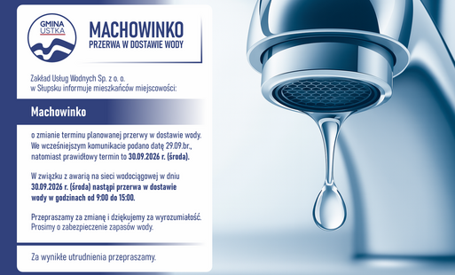 Zdjęcie do Zmiana terminu przerwy w dostawie wody w Machowinku | 30.09.br.